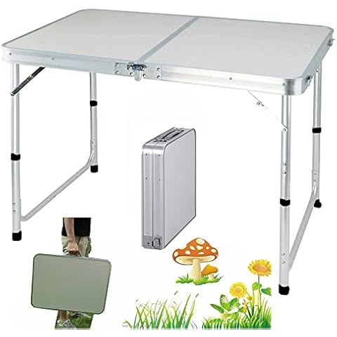 Portable Indoor Outdoor Aluminum Folding Table 4FT 120x60x70/62/55cm(Adjustable Height) Picnic Party Camping Nice Desk, Hold Up to 50 kg Approx Cover