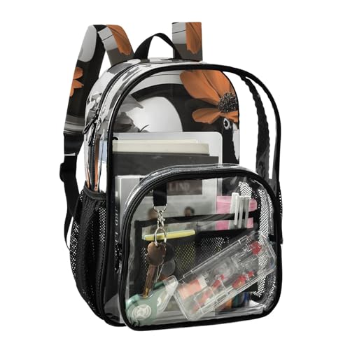 Astronaut Floral Butterfly Clear Backpack, PVC Transparent Bag with Large Capacity for Boys, Girls, Men, Women, See Through Bookbag for School Work College Travel2