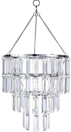 Flavorthings Plug In Modern Chandelier Faux Crystal Fixture Pendant,W10.25 X H11.5,With On/Off Switch And 16.4Ft Clear Hanging Cord For Bedroom Dining Room And More(1 Light Plug-In, Crystal) #TOP3