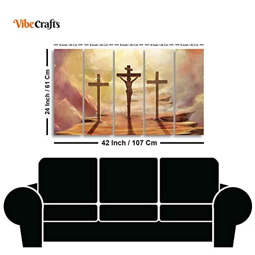 Image of VIBECRAFTS Jesus Cross with Moon Dark Background Five Pieces Canvas Wall Painting For Home|Office|Living Room|Gift (PTVC5Pcs4 8588)