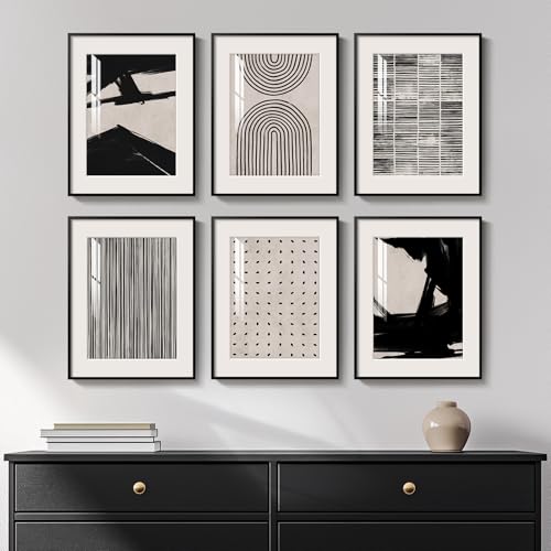 Framed Black and White Abstract Wall Art, 6 Pieces Modern Prints ...