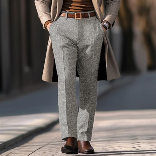VENNYNG Men's Tweed Dress Pants Herringbone Casual Pants Full Length Business Casual Daily Trousers4