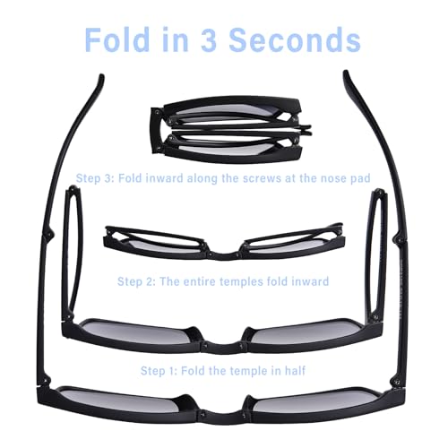OPTOFENDY Folding Reading Glasses for Women Men, Small Spring Hinge Readers, Portable Blue Light Glasses with Zipper Case3