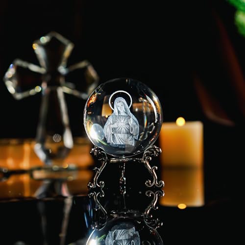 image for ZEERSHEE 3D The Virgin Mary Holding The Bible Crystal Ball with Stand 