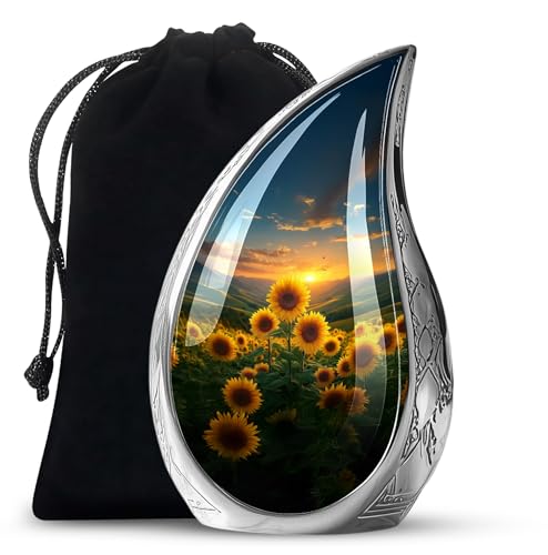 Image of Teardrop Sunflower Urns for Human Ashes - Cremation Urns for Adult Ashes Women - Sunset Sunflower Urn for Human Adult Male and Female - Funeral Urn Large for Handmade 10inch