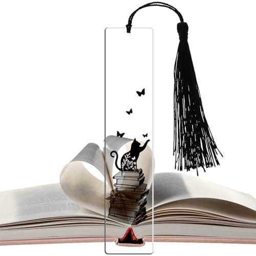 Hpmjz Acryl Katzen Lesezeichen Transparent Rechteckig Bookmark Personalisiert Lesezeichen mit Quaste Niedliches Tier-Buchmarker Geschenk für Freundin Freund Frauen Männer Familie Lehrer