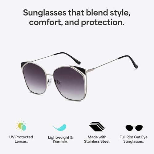 Image of Vincent Chase By Lenskart | Silver Pink Full Rim Cat Eye | Economic Range | Branded and Stylish Sunglasses | 100% UV Protected | Women | Large | VC S15795