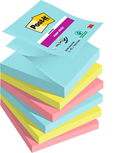 Z-Notes Post-it Super Sticky, Couleurs Cosmic, 76mm x76mm, 90feuilles/bloc, 6 bloc/paquet