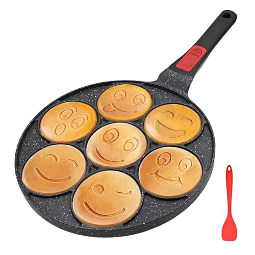 Image of RANX INGST Pancake Pan Induction with Detachable Handle 7 Holes, Non Stick Mini Crepe Pan Pancake Mold for Kids, Oven Safe, Black