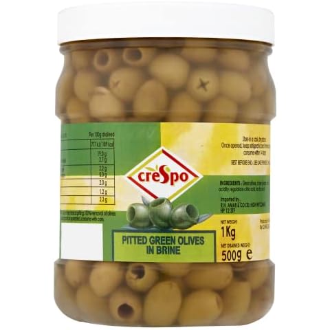 Crespo Pitted Green Olives in Brine 1kg (Pack of 3) Cover