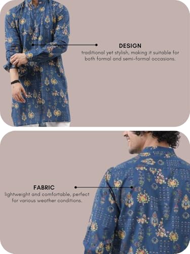 Image of OM SAI LATEST CREATION Men's Kurta || Rayon Motif Printed Kurtas for Men || Stand Collar Neck with Full Sleeve Straight Kurta for Men || Casual Kurta for Mens || Best Gifts for Men.