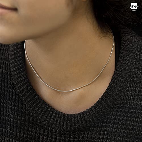 Amberta 925 Sterling Silver 1.4 Mm Snake Chain Necklace Length 18" Inch / 45 Cm (18) #TOP3