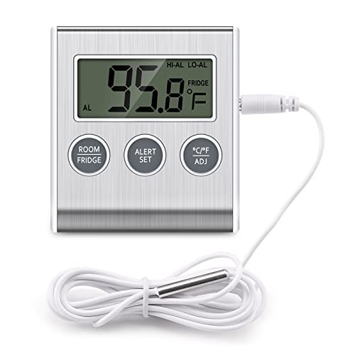 KeeKit Refrigerator Thermometer, Digital Fridge Thermometer, Freezer Thermometer with High & Low Temperature Alarm, LCD Display, Magnetic for for Restaurants, Kitchen, Home