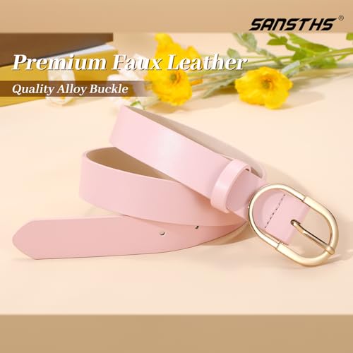 SANSTHS Women Faux Leather Chic Belts for Jeans Pants Fashion Ladies Belt Solid Color with Gold Curved Pin Buckle
