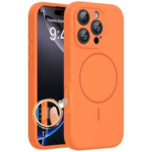 Image of Miracase Magnetic for iPhone 16 Pro Max Case, [Soft Anti-Scratch Microfiber Lining], Compatible with MagSafe, Liquid Silicone Case Shockproof Drop Protection Phone Case for 16 ProMax, Sunset Orange