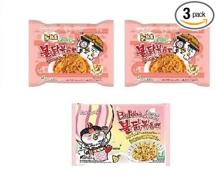 Samyang Buldak Tomato Pasta Noodles 2 & Buldak Cream Carbonara 1 (Pack of 3) (420gm) (Imported) Instant Noodles Non-vegetarian (3x140 g)(Combo Pack)