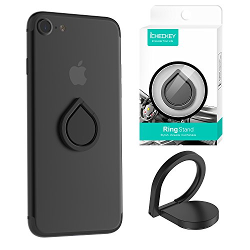 ICHECKEY Smart Phone Ring Holder 360° Adjustable Ring Stand Grip Mount Kickstand for iPhone 7/7 Plus, Galaxy S8/S8 Plus and Almost All Cases/Phones (Black)