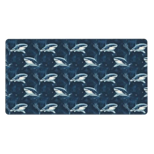 Grand tapis de souris de jeu aux bords cousus robustes et base caoutchouc requin