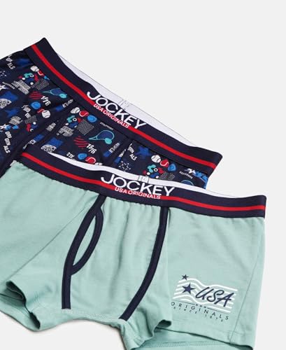 Image of Jockey UB03 Boys Super Combed Cotton Elastane Printed Trunk (Pack of 2)