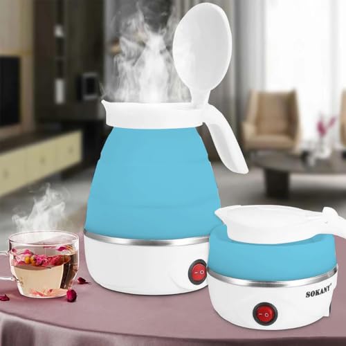 Gziztx Foldable Electric Kettle 600ML Portable Travel Kettle for Camping, Business Trip, Travel, Hiking, Quick Cooking (Blue)