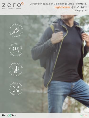 Miniatura 6 de Relaxsan Zero 3020 Negro, Xxl Camisa Térmica Invierno Hombre Manga Larga Ropa Interior En Lana Merino Y Fibra Dryarn
