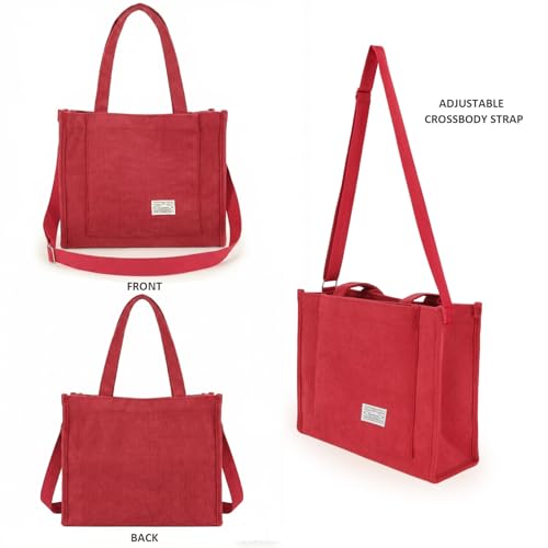 Image of UERRUAM Tote Bag for Women with Compartments,Corduroy Tote for Work Travel College Book Bag Women Purse Handbag Crossbody Bag