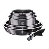 Collection Carbon Pro : Cet élégant ensemble de batterie de cuisine de la collection Carbon Pro est composé d'un corps à paroi épaisse en aluminium forgé et d'un revêtement en marbre antiadhésif à 3 couches. Les matériaux de haute qualité utilisés offrent une excellente conductivité thermique et permettent une cuisson uniforme des aliments de tous les côtés. Avec la triple couche du revêtement en marbre, les aliments ne brûlent pas et ne collent pas. La poignée ergonomique soft-touch offre une bonne prise en main et une cuisson sûre car elle ne chauffe pas pendant la cuisson