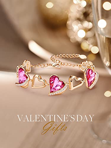 Cde Heart Bracelets For Girls Rose Gold Plated Birthstone Link Bracelets Embellished With Pink Crystals From Austria Birthday/Mothers Day Gifts For Womens #TOP1