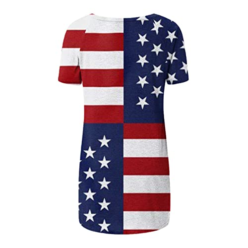 Uojfnhb Usa Independence Day Tunic Tops For Women American Flag Print Shirts Casual Crewneck Short Sleeve Blouse For Leggings #TOP4