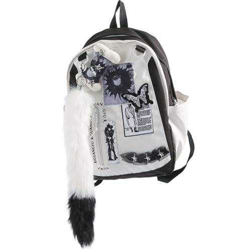 HOKMAH Mochila fofa Y2k Bolsa Diária, Therian Stuff Fofo Coquete Bolsa de Ombro Grunge Anos 90 Kawaii, Mochila Gótica Moderna, Preto, Medium, Y2k Mochila Cutecore Bolsa moderna