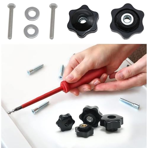 Image of T Type Track Knob Kit Stainless Steel Screws 1 /4-20 x 1-1 /2 inchand Black hex Hand Nuts and 1 /4 inchStainless Steel Flat washers 8set (1 /4-20 x 2 and 1 /4 inch)