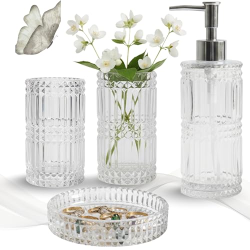 Escenzy Clear Glass Bathroom Accessories Set 4 Pcs | Premium