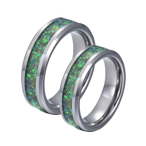 Bague homme et homme acier inoxydable poli durable avec opale vert éclatant