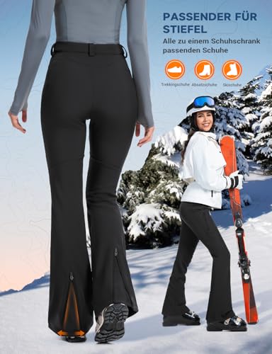 Moosehill Damen-Wanderhose-Thermohose-Wasserdicht-Skihose-Softshellhose Schneehose Gefüttert Winddicht Fleece Warm Falre Outdoor Snowboard Fahrrad Arbeit Trekking Winter Cargohose(Schwarz|38|76cm)