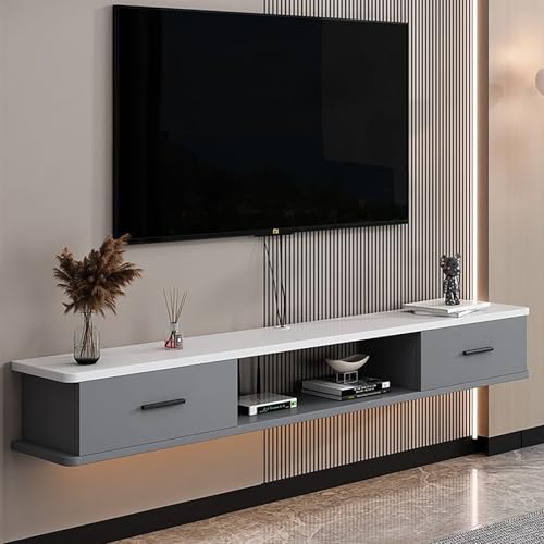 MIISAGS 壁掛けテレビ台フローティング 3ストレージコンパート 多機能収納 メントと吊り下げテレビキャビネット リビングルームの壁に取り付けられたキャビネット フローティングテレビパネル ケーブルボックス/DVDプレーヤー用メディアコンソール 多機能