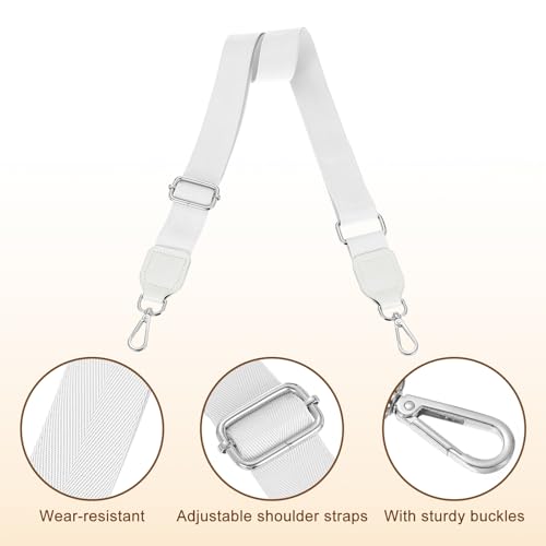 Image of uxcell Wide Shoulder Strap, 3.8cm Adjustable Purse Strap Replacement Crossbody Strap for Shoulder Bag Handbag, White, Silver Square Mouth Buckle