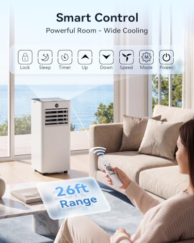 Image of 8000BTU 4-in-1 AC Unit, Cools 350 Sq.Ft, Ultra Quiet | 8000BTU AC cools 350sq.ft, 4-in-1 cool /fan /dry /sleep, quiet, LED, remote, 24H timer, auto swing, kit, for bed /office /dorm.