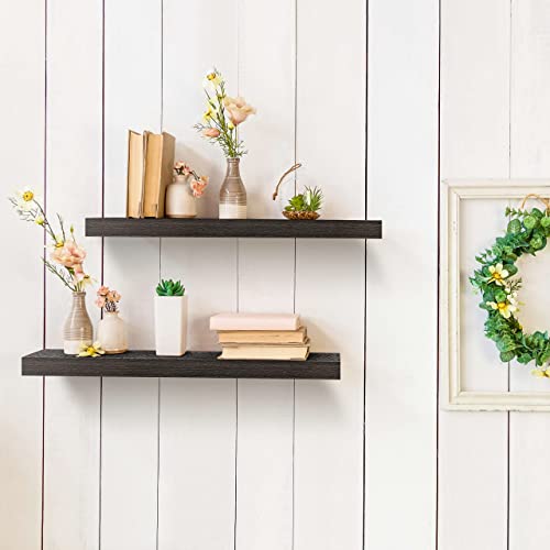 Under.stated Floating Wall Shelves, 24” Wall Mounted Hanging Shelf Set For Living Room, Office, Kitchen, Bathroom &, Perfect Home Room Wall Decor, Rustic Pattern Designed – (Espresso 24") #TOP4
