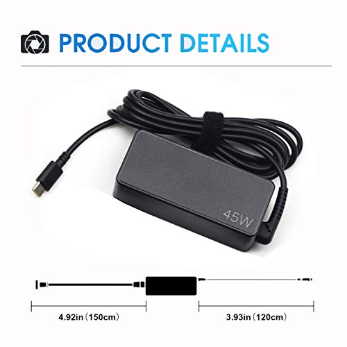 USB/Type C 45W Charger Ac Adapter for HP Chromebook X360 14-CA000 11-AE000：14-ca051wm 14-ca052wm 14-ca091wm 11-ae051wm 11-ae001tu; Spectre x360 13-v111dx 13-v011dx 13-w023dx Laptop Power Supply Cord - Thumbnail 6
