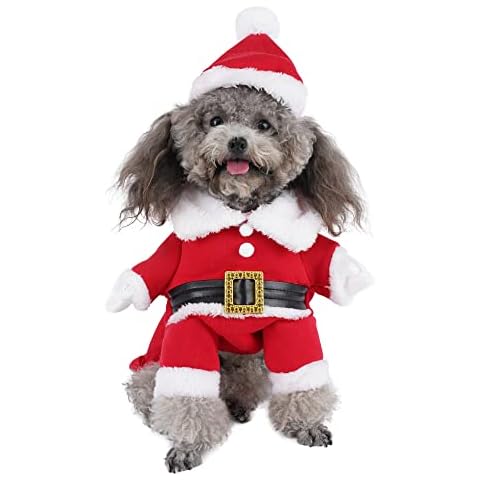 Mogoko Dog Cat Christmas Santa Claus Costume, Funny Pet Cosplay Outfits with a Cap, Puppy Fleece Warm Apparel Clothes for Xmas (XL Size) Cover