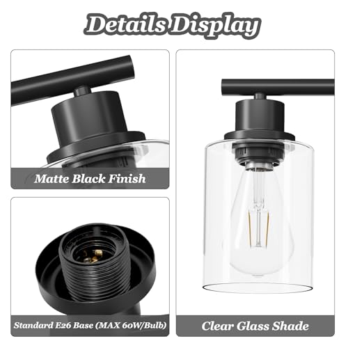 Image of 4-Light Black Bathroom Light Fixtures, E26 Modern Vanity Lights for Bathroom with Clear Glass Shade, Wall Lamps for Mirror Hallway Kitchen Cabinet Living Room Sconces Lights