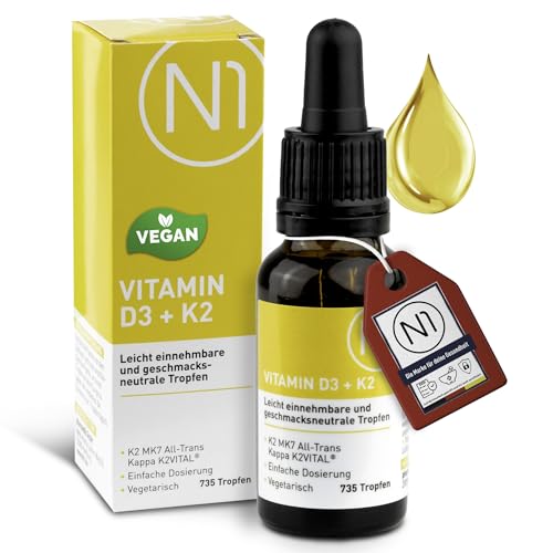 N1 Vitamin D3 K2 Tropfen 735 St. - Premium: 99,7+% All-Trans (K2VITAL® von Kappa) + hoch verfügbares D3, vitamin d k2, hochdosiert, optimal dosiert