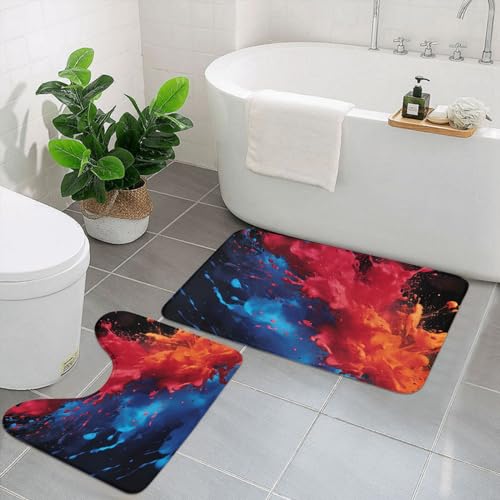 Tapis de bain absorbant bleu et rouge en forme de U doux