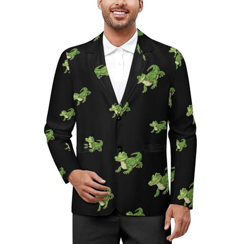 Cute Green Alligator Printed Men's Classic Fit Suits Funny Casual Stylish Two Button Blazer