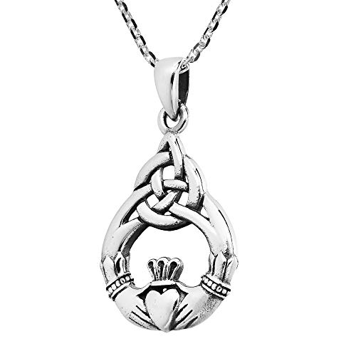 AeraVida Claddagh Symbol Celtic Love .925 Sterling Silver Pendant Necklace - Image 3
