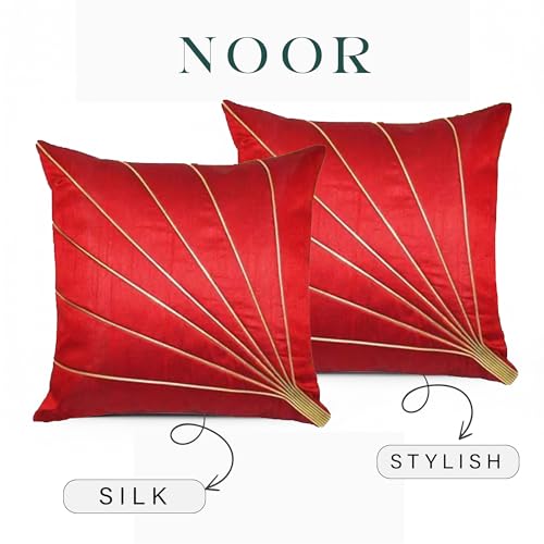Image of Noor Silk Cushion Covers Pack of 7 | 16x16 Inches, Red