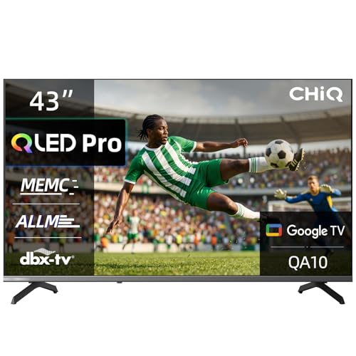 CHiQ Téléviseur 43QA10 Intelligent 43 Pouces (108 cm) 4K Ultra HD QLED HDR10, VRR & ALLM Design Ultra-Mince sans Cadre Métallique Dolby Audio Triple Tuner (DVB-C/T/T2/S/S2) Wi-FI