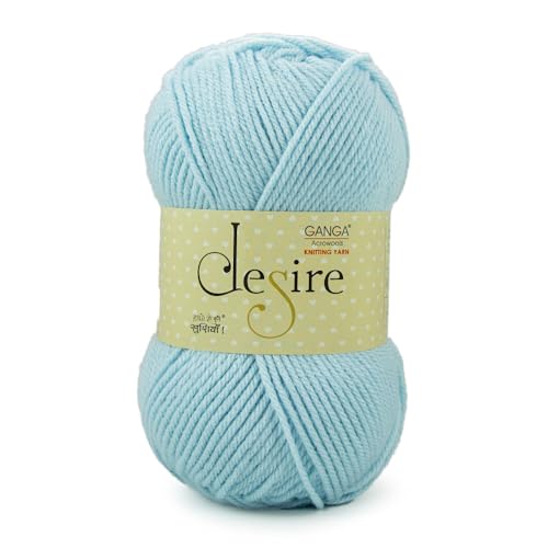 Image of Ganga Acrowool Desire 100% Acrylic Aran Weight Yarn (Pack of 1 ball - 100g) - approx. 200mtr Premium Knitting & Crochet Yarn for Winter Sweaters, Scarves, Blankets | Medium Weight 4, UK 5 (5.5mm) Needle & UK 3 (6.5mm) Hook | Hypoallergenic, Hand Wash (Multicolor) (DSR008 - Sky Blue)