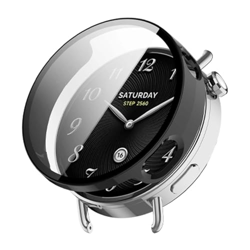 For Xiaomi Watch S4 41mm �p �P�[�X YAJOJO �ی� �K���X�t�B���� ��̌^ �J�o�[ �X�}�[�g�E�H�b�` 3D�Ȗʋ����t�B���� �����G�b�W�^�b�` �h�C�菝 �h�Ռ� �����h�~ �S�ʕی� ���E�ȒP �y�u���b�N�z