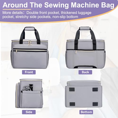Image of Anitor Sewing Machine Carrying Case with Removable Bottom Padding, Sewing Machine Bag Fits Most Standard Sewing Machines and Storage Sewing Accessories, for Singer, Brother, Janome, Gray,(Bag Only)